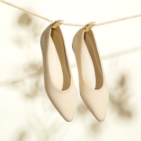 Vivaia Pointed Toe Ballet Flats Size 38 Natural Peach - Picture 2 of 14